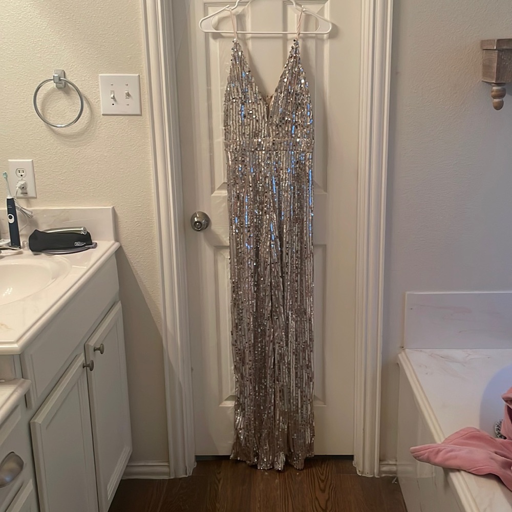 Southern Fried Chics champagne sequin jumpsuit